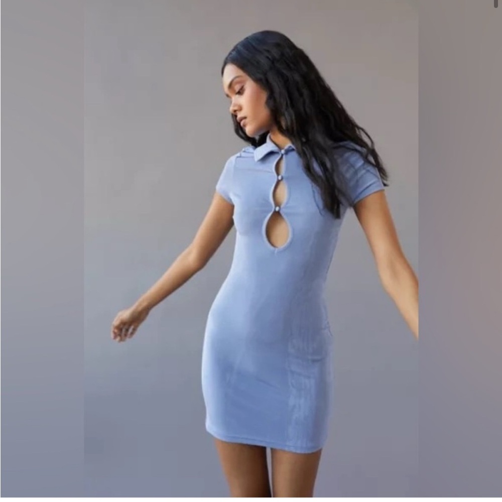Urban Outfitters Blue Ribbed Polo Mini Dress